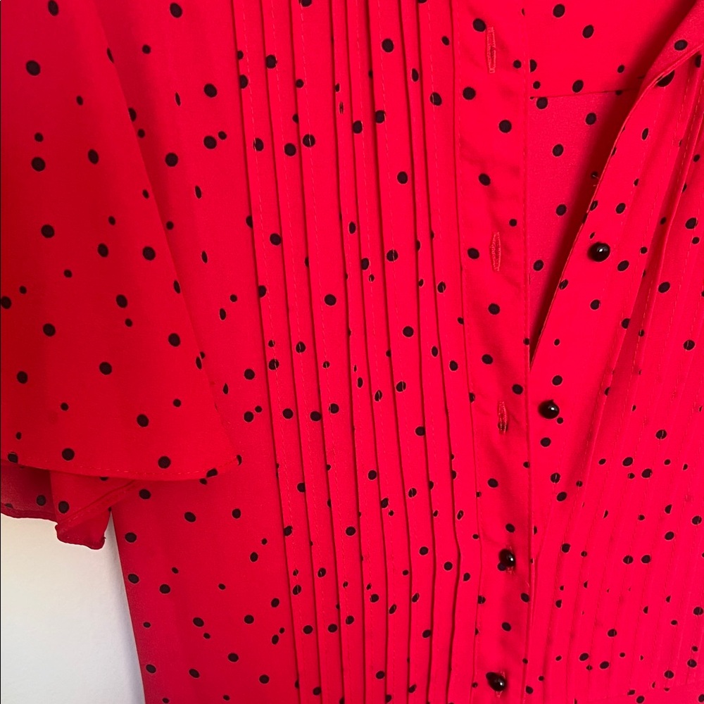 Nanette Lepore Red Button Up Midi Dress with Black Polka Dots - Picture 6 of 10